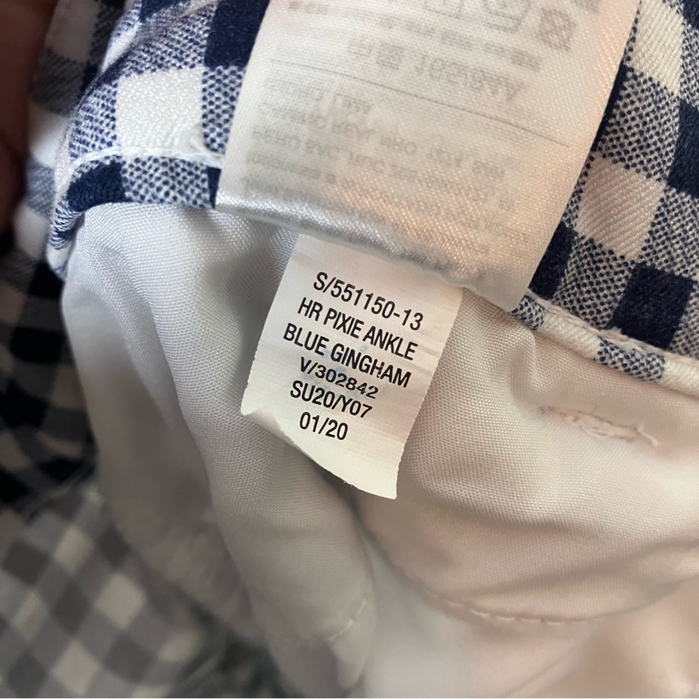 Old Navy navy blue gingham checked High Rise Pixie Ankle pants 14 - Picture 7 of 7